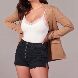 Abercrombie and Fitch Mom High Rise Exposed Button Fly Shorts in Vintage Black